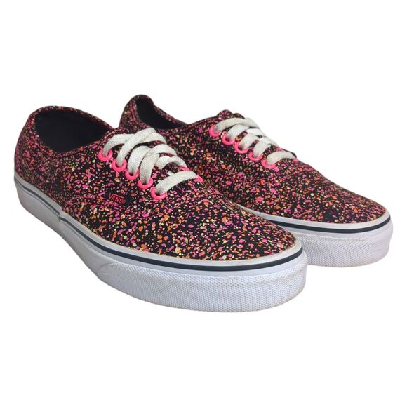 Vans Authentic Neon Paint Splatter Lace Up Sneakers Black Pink 7 Men 8.5 Women - Picture 1 of 8